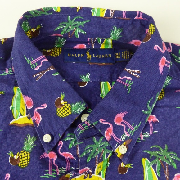 Polo Ralph Lauren Surfing Flamingo Palm Tree Shirt - Picture 2 of 6